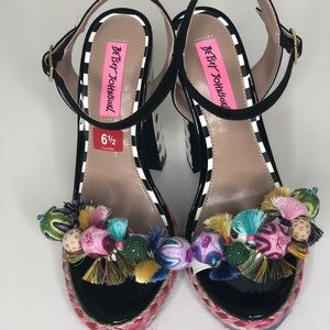 Betsey Johnson Polka Black Mult Plarform Sandals